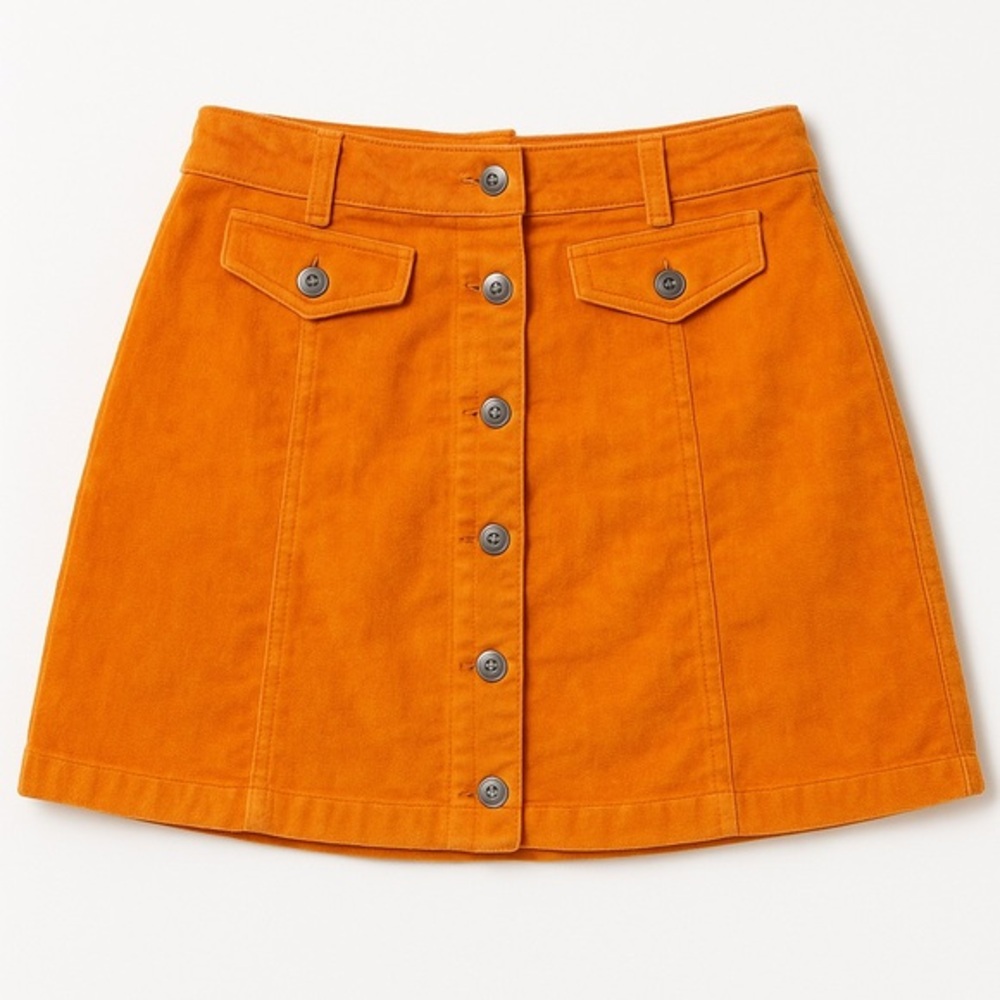 Forever 21 Corduroy Mini Skirt Mustard Yellow Button Front A-Line High Waist Sm